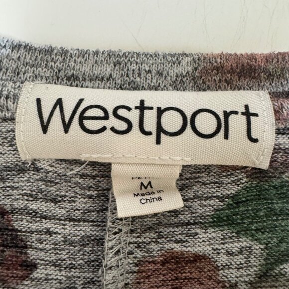 Westport Petite M Top Gray Floral Twist Front Long Sleeve Blouse Casual Stretch - Picture 4 of 5